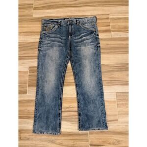 Affliction Ace Straight Leg Jeans Mens 36 Medium Wash Thick Stitch Y2K Denim